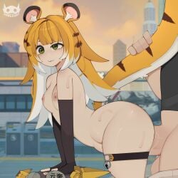 :3 alternate_version_available ambiguous_penetration ass belly_bulge gdblight green_eyes hoyoverse huge_cock ju_fufu ju_fufu_(zenless_zone_zero) pale_skin penetration penis small_breasts smaller_female sweat tail tail_grab tiger zenless_zone_zero