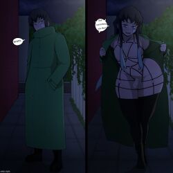 1boy crossdressing demon_slayer dialogue femboy flashing hassdr4w human kimetsu_no_yaiba male male_only muichiro_tokitou penis solo solo_male text thick_thighs thighhighs wide_hips