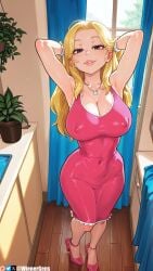 1girls ai_generated american_dad bare_arms bare_legs bare_shoulders bare_thighs big_breasts blonde_hair blue_eyes blush clothed clothing color female female_focus female_only francine_smith hi_res high_heels large_breasts light-skinned_female light_skin long_hair looking_at_viewer nipple_bulge nipples solo solo_female thick_thighs wienergens