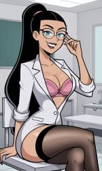 ai_generated ass athletic athletic_female bigmic145 black_hair bra breasts bust busty cleavage curvy curvy_body curvy_female curvy_figure danny_phantom doctor eyelashes female fit fit_female glasses hips hourglass_figure lab_coat labcoat long_hair nickelodeon paulina_sanchez ponytail teal_eyes tease teasing thick_thighs thigh_highs thighhighs thighs voluptuous waist