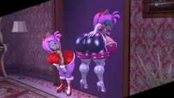 3d alter_ego amy_rose big_ass big_breasts bimbo mirror rouge_the_bat_(cosplay) rougefication sfm sonic_(series) tagme theashsfm thick_thighs