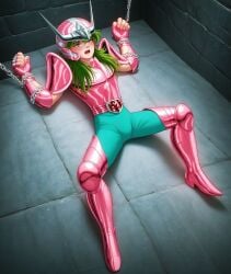 1androgynous 1femboy androgynous andromeda_shun bronze_saints femboy gay green_eyes green_hair legs_open pink_armor saint_seiya white_skin