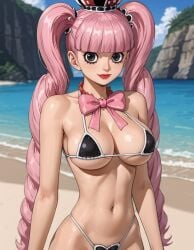 ai ai_generated beach bikini breasts choker cleavage clothing crown female female_focus female_human female_only huge_breasts large_breasts lips lipstick looking_at_viewer makeup micro_bikini navel one_piece outdoors perona perona_(one_piece) pleasurepitai sand seductive self_upload sexy sexy_body stable_diffusion swimsuit