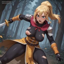 1futa action_pose ai_generated darkness_(konosuba) erection erection_under_clothes fighting fighting_stance futanari horny kono_subarashii_sekai_ni_shukufuku_wo! pasart solo solo_futa standing