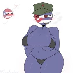 1girls big_ass big_breasts bikini blue_body blue_skin cigar countryhumans countryhumans_girl cuba_(countryhumans) hands_behind_back red_eyes thick_thighs thighs white_background xx.canada.xx
