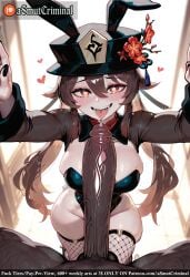 ai_generated animal_ears asmutcriminal black_nails blurry blurry_background blush breasts brown_hair cowgirl_position cum curtains depth_of_field erection female fishnet_legwear fishnets hair_between_eyes hat heart heart-shaped_pupils huge_cock large_penis long_hair long_sleeves looking_at_viewer medium_breasts nipples open_mouth outstretched_arm penis ponytail pov rabbit_ears reaching_out saliva smile solo_focus squatting straight symbol-shaped_pupils tagme tail testicles thighhighs twintails veiny_penis window