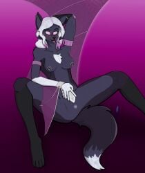1girls anus bat bat_wings black_fur breasts cybernetic_arm cybernetic_limb cyborg cyborg_girl dark_hair female female_focus female_only finger_fuck flying_fox fox fox_ears fox_girl fox_tail nude prosthetic prosthetic_arm pussy simple_background spread_legs spread_pussy spreading vagina white_anus white_hair zataekink