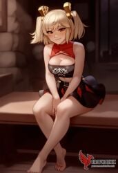 1girls 2d ai_generated ass back bangs bare_shoulders barefoot big_ass big_breasts black_panties blonde_hair burnice_white cleavage dress erophoenix feet female female_focus full_body long_hair looking_at_viewer navel pale_skin pale_skinned_female panties patreon_username red_eyes sitting skirt smile soles solo sports_bra thick thick_thighs toes twintails uncensored underwear zenless_zone_zero