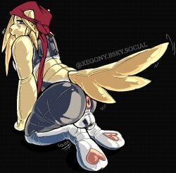 animate_inanimate anthro arc_system_works axl_low blonde_hair guilty_gear hair heart_pawpads kerchief male null_bulge null_stimulation pawpads pool_toy solo squish_(sound_effect) tail tail_motion tailwag xegony
