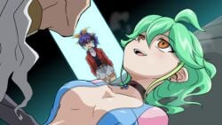 age_difference blush brainwashing breasts brown_hair choker cleavage earrings empty_eyes expressionless femsub green_hair hitsugi_mc hypnosis mind_control multiple_girls multiple_subs no_bra open_mouth parasite parasite_fusioner purple_hair rin_(yu-gi-oh!_arc-v) serena_(yu-gi-oh!_arc-v) short_hair slave undressing yu-gi-oh! yu-gi-oh!_arc-v zipper
