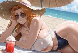 1milf 2025 :o absurd_res absurd_resolution absurdres ai ai_assisted ai_generated areolae areolae_slip beach beach_umbrella bleach bleach:_the_thousand-year_blood_war fat_breasts female high_quality high_resolution highres huge_breasts large_breasts looking_away lying lying_on_side matsumoto_rangiku mature_female milf original sea smokeye solo straw_hat summer sunglasses sweat sweaty_body sweaty_breasts tanned tanned_female tanned_girl tanned_skin tequila thick_thighs tinted_eyewear unaware vacation wide_hips