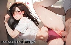 absurd_res ai_generated blizzard_entertainment brown_eyes brown_hair cute d.va facial_markings female hi_res highres long_hair overwatch ozziru patreon pinned rough_sex self_upload sex spread_legs standing standing_sex uncensored