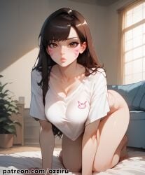 absurd_res ai_generated blizzard_entertainment brown_eyes brown_hair cute d.va facial_markings female hi_res highres long_hair overwatch ozziru patreon self_upload uncensored