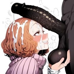 ai_generated big_black_cock bukkake clothed cock_worship cum_on_face cumdrip dark-skinned_male dark_skin drool haru_okumura huge_balls huge_cock looking_at_penis looking_up naughty_face nose_blush penis penis_on_face persona persona_5 saliva seductive seductive_eyes seductive_look seductive_smile takeaway testicle_grab veiny_penis very_dark_skin