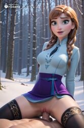 1boy 1boy1girl 1girls ai_generated anna_(frozen) artist_name bare_tree black_thighhighs blue_eyes braid breasts clothed_female_nude_male cowgirl_position disney disney_princess freckles frozen frozen_(film) frozen_2 hair_over_shoulder hi_res lips long_hair long_sleeves looking_at_viewer makeup medium_breasts no_panties nose nude open_mouth orange_hair outdoors parted_lips penis pussy r34arts sex skirt snow solo_focus spread_legs straddling straight thighhighs tree twin_braids uncensored vaginal_penetration vaginal_sex web_address winter