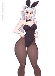 1girls black_bunnysuit breasts bunny_ears bunny_girl bunnysuit cleavage clothing elf elf_ears elf_female fake_animal_ears female female_only frieren hair hips large_breasts leggings legs legwear leotard lips neckwear pointy_ears shmoxi solo solo_female sousou_no_frieren thick_lips thighs toksie twintails white_hair wide_hips