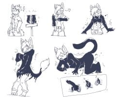 2012 5:4 all_fours anthro belt biped blush bottomwear breast_growth breasts chest_tuft clenched_teeth closed_eyes clothed clothing felid female fur furry gender_transformation genitals genitals_shrinking gloves goo_drip goo_transformation growth gynomorph hair hand_on_breast hand_over_crotch handwear heart_symbol intersex knees_buckling looking_at_breasts looking_at_own_breasts looking_at_self looking_down_at_self low-angle_view male male_anthro mammal monochrome motion_lines mtf_transformation mxl nude one_eye_closed open_clothing open_mouth open_shirt open_topwear pants pedestal penis penis_shrinking pussy pusys shirt simple_background solo species_transformation standing surprise tail teeth tongue topwear transformation transformation_sequence tuft white_background