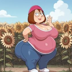 1girls ai_generated big_ass big_belly big_belly_bulge big_boobs big_booty big_breasts big_butt breasts brown_hair civitai cleavage curvaceous curvy curvy_body curvy_female curvy_figure curvy_hips dot_eyes family_guy female flower flower_field glasses glasses_on_face hi_res high_quality human large_belly large_boobs large_breasts meg_griffin outdoors outside pregnant_belly pregnant_female smug smug_face sunflower sunflower_field thick_thighs wide_hips