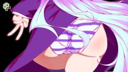 1girls artist_request ass ass_focus black_background blue_hair dat_ass female female_only human no_game_no_life panties shiro_(no_game_no_life) simple_background solo thighhighs underwear v yielder