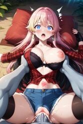 ai_generated belly_bulge big_breasts big_breasts blonde_hair blue_eyes breast_grab crying cum cum_in_pussy cum_inside dr.dude flannel_shirt forced huge_cock impregnation legs_up missionary_position missionary_sex multicolored_hair nipples one_breast_out pink_hair rape raped screaming sex shirt shorts surprised thighhighs tied_shirt torn_clothes torn_clothing unwanted_impregnation
