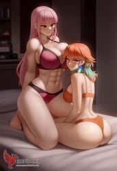 2d 2girls abs ai_generated all_fours ass barefoot big_ass big_breasts bra completely erophoenix feet female female_focus hololive hololive_english hololive_myth jewelry kissing kissing kneeling large_breasts long_hair mori_calliope multiple_girls naked nipples nude orange_hair pale_skinned_female panties patreon_username pink_eyes pink_hair pussy side_braid soles sweat sweating takanashi_kiara take_your_pick thick_thighs thighs toes underwear virtual_youtuber yuri yuri