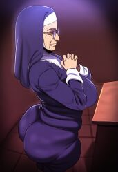 ai_generated ass big_ass d-art_style fat_ass gilf glasses nun praying tight_clothing