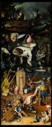 16th_century absurd_res after_vore amphibian ancient_art anthro armor arrow_(weapon) arrow_in_leg asphyxiation ass avian backgammon bagpipes barrel bird black_body black_clothing black_fur black_robe blindfold blood blue_body blue_clothing blue_robe boat bodily_fluids bone book bound bow_(weapon) bowl brass_instrument breasts brown_hair bubble burning_building canid canine card cauldron climbing_ladder clothing coin container covering covering_ears cup death detailed_background dice document domestic_pig drowning drum egg female feral fire flag flag_(object) flying frog frozen_lake fur goblet green_body green_skin grey_body grey_clothing grey_skin group habit hair hand_on_breast hand_on_face hard_vore harp head_first headgear headgear_only hell helmet helmet_only hi_res hieronymus_bosch hieronymus_bosch_(artist) holding_book holding_object huge_filesize human humanoid ice ice_skates ice_skating inside_object key killing knife ladder lagomorph leporid looking_back looking_up_at_another male mammal medium_breasts melee_weapon mirror monster murid murine musical_instrument musical_note musical_symbol nightjar nipples nude object_in_ass oil_painting_(artwork) oral_vore painting_(artwork) partially_inside percussion_instrument pink_body pink_clothing pink_robe plant playing_card playing_music plucked_string_instrument pottery rabbit ranged_weapon rat ribs robe rodent severed_body_part severed_foot severed_hand sheet_music shield silhouette sitting_on_another sitting_on_back skull sky smoke soft_vore stab string_instrument suid suine sus_(pig) sword symbol tan_body tan_skin tavern the_garden_of_earthly_delights tied_to_object traditional_media_(artwork) traditional_painting_(artwork) tree trumpet vehicle vore watercraft weapon whiskers wind_instrument wings woodwind_instrument yellow_clothing yellow_robe