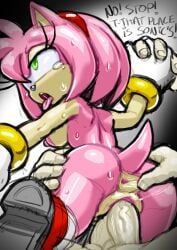 2boys ahe_gao amy_rose anus ass breasts dialogue double_penetration female furry human male mmf_threesome penis pussy rape raped rockthebull sega sonic_(series) spread_anus threesome