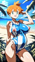 ai_generated body_paint kasumi_(pokemon) large_breasts nipples pokemon pregnant see-through tagme vagina