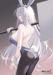 alternate_costume big_breasts bunny_ears bunny_tail bunnysuit female female_only gegege_no_kitarou genderswap_(mtf) ghost_girl hair_over_one_eye hi_res huge_breasts kitarou_tanjou_gegege_no_nazo long_hair looking_at_viewer looking_back medama_oyaji_(human) mi_am5 milf pale-skinned_female pale_skin pantyhose playboy_bunny rule_63 sideboob solo very_long_hair white_hair