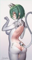1girls 2024 admiral_nakhimov_(azur_lane) animal_ears azur_lane bare_back big_breasts cat_ears fake_animal_ears fake_cat_ears female female_focus female_only full_body_suit fully_clothed green_hair impossible_bodysuit impossible_clothes light-skinned_female light_skin looking_at_viewer northern_parliament_(azur_lane) paw_pose short_hair signature tail yellow_eyes
