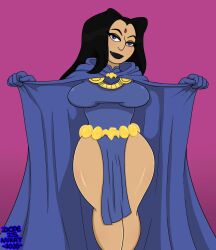 1girls black_hair black_lipstick cambion cloak dc dc_comics dopeisnukat forehead_jewel indian indian_female purple_eyes purple_robe rachel_roth raven_(dc) raven_(dc)_(classic) raven_(teen_titans) raven_darkholme sfw sfw_version superheroine waist_accessory