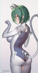 1girls 2024 admiral_nakhimov_(azur_lane) animal_ears azur_lane big_breasts cat_ears fake_animal_ears fake_cat_ears female female_focus female_only full_body_suit fully_clothed green_hair impossible_bodysuit impossible_clothes light-skinned_female light_skin looking_at_viewer northern_parliament_(azur_lane) paw_pose short_hair signature tail yellow_eyes
