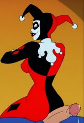 ai_generated batman:_the_animated_series batman_(series) buttjob dc dc_comics from_behind harley_quinn harley_quinn_(classic) looking_at_viewer looking_back penis penis_on_ass precum rear_view warner_brothers