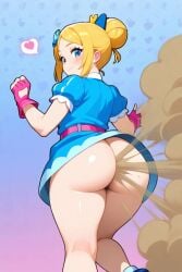 ai ai_generated ass ass_focus blush blushing_female brawl_stars fart fart_cloud fart_fetish farting farts light_blue_eyes micro_thong micro_thong_(possibly) pink_gloves piper_(brawl_stars) skirt slight_blush supercell supercell_(company) underskirt yellow_hair