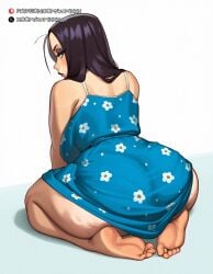 ai_generated back_view backboob bare_thighs barefoot big_ass big_butt black_eyes black_hair cellulite fat_ass gigantic_ass gigantic_breasts huge_breasts huge_thighs kamixxx light-skinned_female light_skin long_hair looking_back massive_ass massive_breasts mature_female milf morticia_addams rizdraws_(ai_style) solo_female squatting sweat sweatdrop the_addams_family thick_body thick_female thick_thighs thighs voluptuous voluptuous_female