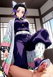 1boy 1boy1girl 1girls ai_generated female footjob footjob_with_footwear kimetsu_no_yaiba kochou_shinobu male male/female sandaljob sandals shoejob woman