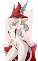 absurd_res anthro biped blonde_hair blush closed_smile clothed clothing female final_fantasy final_fantasy_ix fingers freya_crescent genitals glistening glistening_body hair hat headgear headwear hi_res looking_at_viewer mammal mostly_nude mouth_closed murid murine navel pussy rat raxel rodent simple_background skimpy smile solo square_enix standing tail white_body