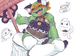 bell_collar cat_ears cat_lingerie cat_maid crossdressing drooling femboy garter_straps ghost green_skin humanoid maid_uniform male michelangelo michelangelo_(tmnt) mimukauwa_nice_try mimukauwa_nice_try_(vocaloid) paw_gloves posing reptile reptile_humanoid shell smug smug_face smug_grin tcest teasing teenage_mutant_ninja_turtles tmnt_2012 turtle turtle_humanoid