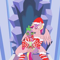 2015 alicorn anal anal_sex animal_genitalia anthro anus balls blush christmas dragon duo equine erection friendship_is_magic girly holidays horn horsecock male mammal my_little_pony penetration penis prince_tempo_(mlp) princess_cadance_(mlp) rule_63 saurian_(artist) sex smooth_skin spike_(mlp) wings yaoi