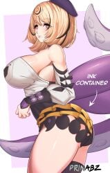 1girls animal_tail arrow_(symbol) ass big_ass big_breasts blonde_hair breasts clothing detached_sleeves evil_container female female_only hair hat headwear huge_breasts legwear meme meme_reference mole mole_under_mouth parted_lips primabz purple_eyes side_view sideboob solo solo_female tail tentacle_tail thighhighs thighs yidhari_murphy zenless_zone_zero