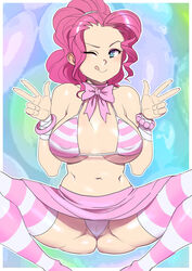 1girls balls bikini_bra bimbo blue_eyes breasts female female_only friendship_is_magic human humanized maniacpaint my_little_pony oddrich panties penis personification pink_hair pink_panties pinkie_pie_(mlp) skirt solo stocking straight_hair testicles tongue_out underboob upskirt voluptuous wink