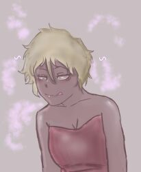 azazelinp blonde_hair brown_skin dress flirting flirty short_hair suggestive suggestive_look tomboy