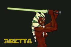 1girls alien aretta breasts color deepxpressure female female_only green_eyes green_lightsaber jedi jedi_knight lightsaber solo star_wars togruta