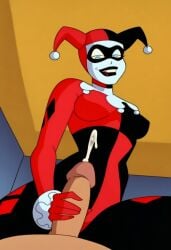 ai_generated batman:_the_animated_series batman_(series) cum dc dc_comics ejaculation from_below harley_quinn harley_quinn_(classic) looking_at_viewer looking_down penis rear_view warner_brothers