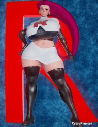 3d big_ass big_breasts blender clothed cybrokrimson jessie_(pokemon) long_boots long_gloves long_hair pokemon red_hair thick_legs thick_thighs wide_hips