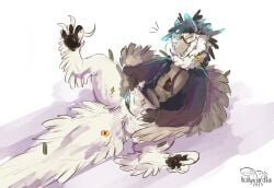 animal_genitalia black_pawpads blue_cloaca brown_body brown_fur claws cloaca deinonychus dinosaur dromaeosaurid feathered_dinosaur feathered_scalie feathers female feral fur genitals hi_res hollyvardia hollyvardia_(character) looking_at_viewer pawpads prehistoric_species presenting presenting_cloaca reptile scalie solo theropod white_body white_claws white_fur