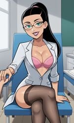 ai_generated ass athletic athletic_female bigmic145 black_hair bra breasts bust busty cleavage curvy curvy_body curvy_female curvy_figure danny_phantom doctor eyelashes female fit fit_female glasses hips hourglass_figure lab_coat labcoat long_hair nickelodeon paulina_sanchez ponytail teal_eyes tease teasing thick_thighs thigh_highs thighhighs thighs voluptuous waist