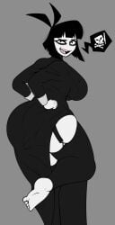 1girls ass barefoot big_ass black_eyeshadow black_hair bob_cut clothed creepy_susie cuffs curvaceous curvy curvy_female curvy_figure dress eyeshadow female female_only fully_clothed goth gr8p_ju1ce grapejuicerulez grey_background huge_ass long_sleeves looking_at_viewer non_nude pale-skinned_female pale_skin short_hair short_hair_female simple_background skull smile solo solo_focus speech_bubble standing stockings tagme the_oblongs thick_ass thick_thighs thighhighs thighs voluptuous voluptuous_female