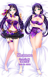 anklet artist_name barefoot braid breasts china_dress chinese_clothes cleavage cleavage_cutout clothes dakimakura dress female flower grandia_bing hair hair_flower hair_ornament hair_ribbon jewelry large_breasts long_hair love_live! love_live!_school_idol_project lying multiple_views navel nipple_slip nipples no_panties on_back purple_hair pussy ribbon scrunchie short_dress skirt thigh_strap tied_hair toujou_nozomi twin_braids twintails uncensored very_long_hair